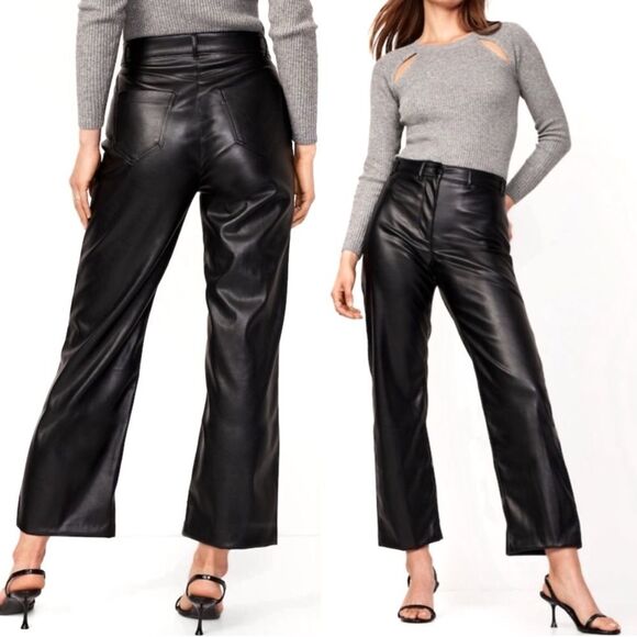NWT Old Navy High-Waisted Faux-Leather Cropped Wide-Leg Pants in Black Size 16 - Picture 1 of 14